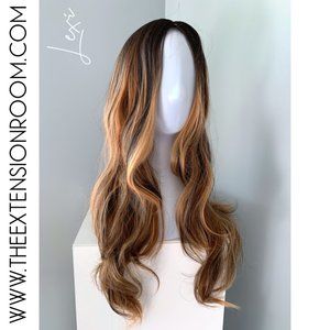 NEW Brown Curled Wig with Blonde Highlights